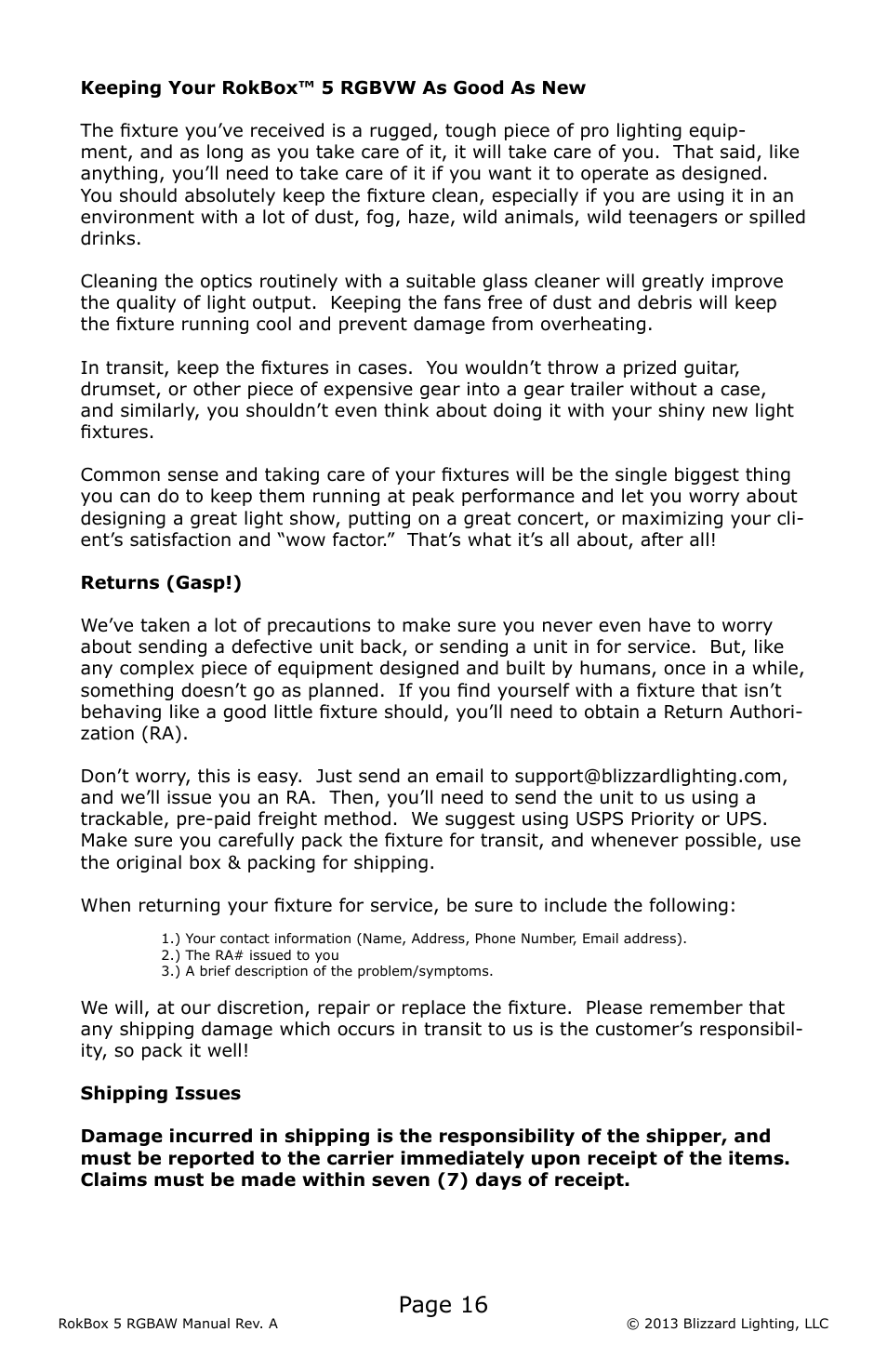 Page 16 | Blizzard Lighting RGBVW RokBox 5 (Rev A) User Manual | Page 16 / 20