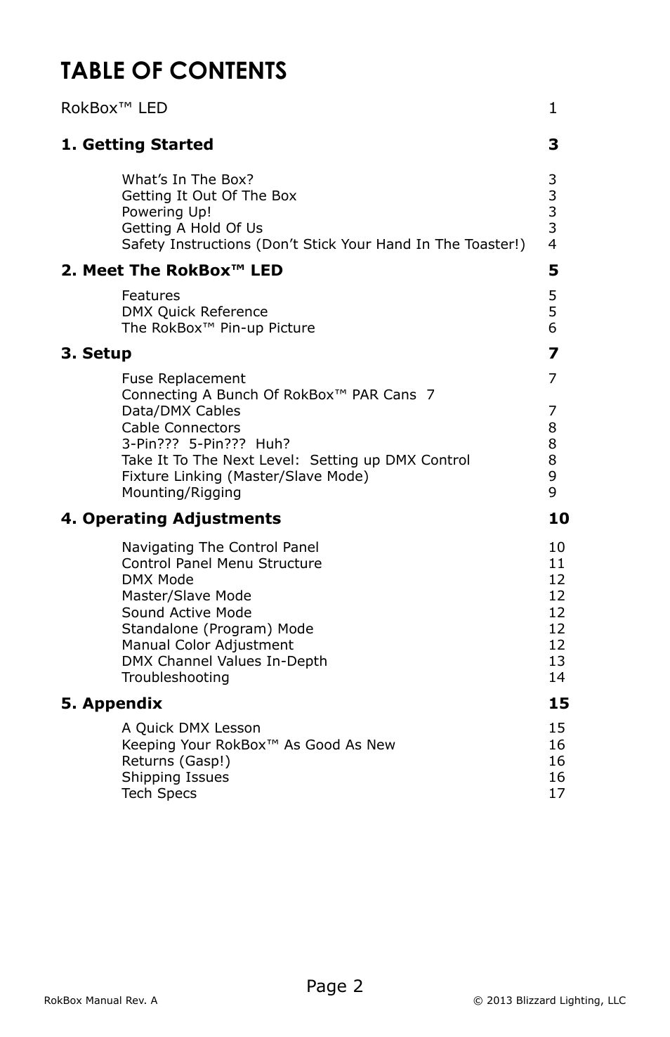 Blizzard Lighting RokBox (Rev A) User Manual | Page 2 / 20