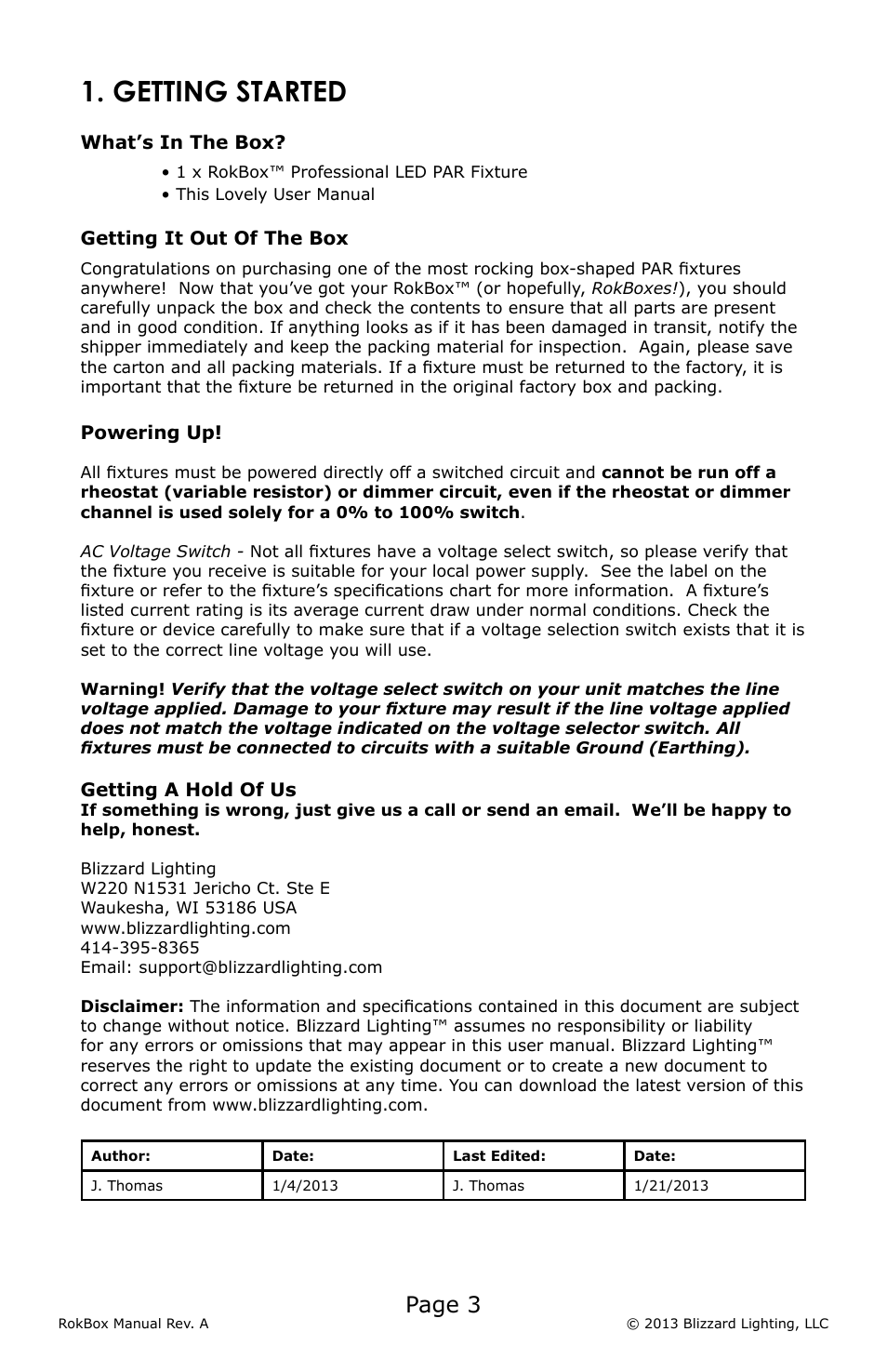 Getting started, Page 3 | Blizzard Lighting RokBox (Rev A) User Manual | Page 3 / 20