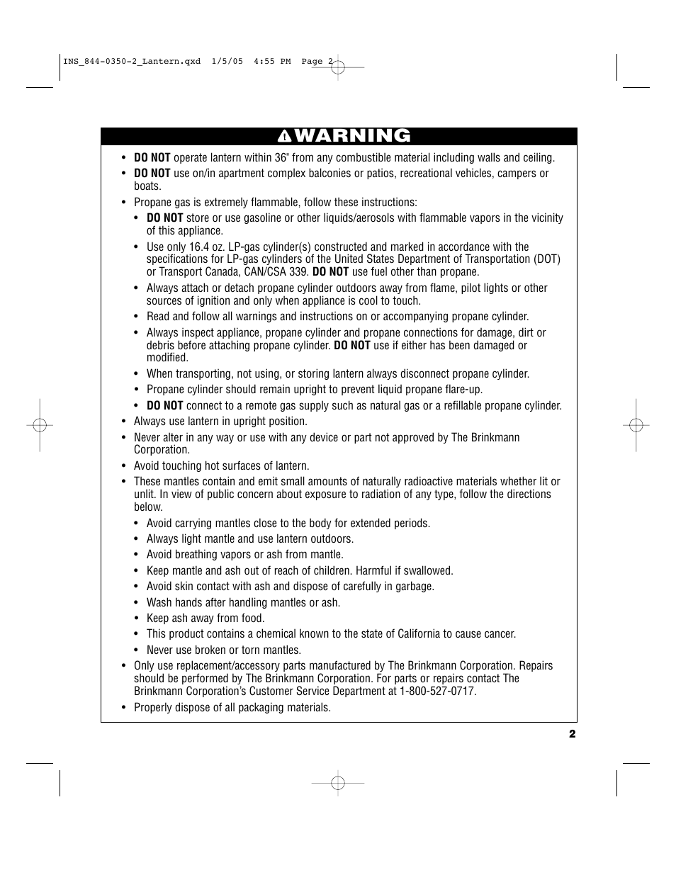 Warning | Brinkmann 844-0350-2 User Manual | Page 4 / 8
