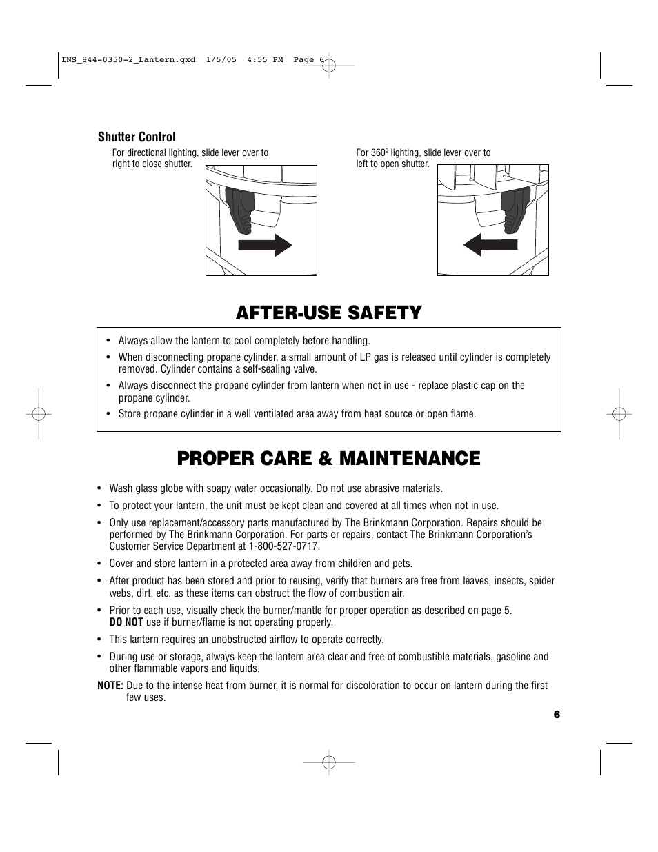 Proper care & maintenance after-use safety | Brinkmann 844-0350-2 User Manual | Page 8 / 8