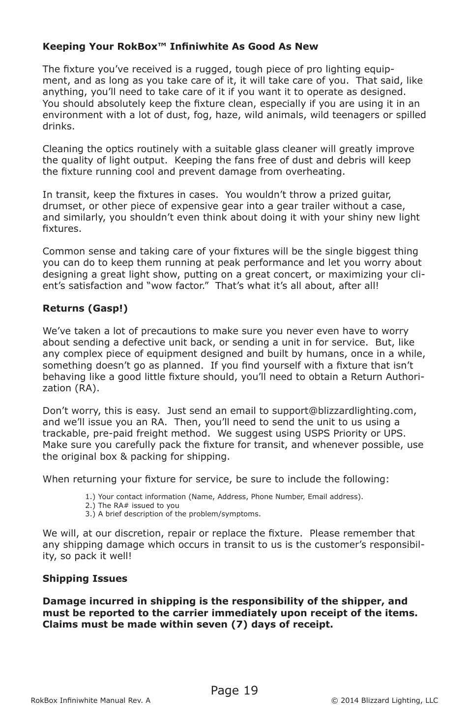 Page 19 | Blizzard Lighting Infiniwhite RokBox (Rev A) User Manual | Page 19 / 24