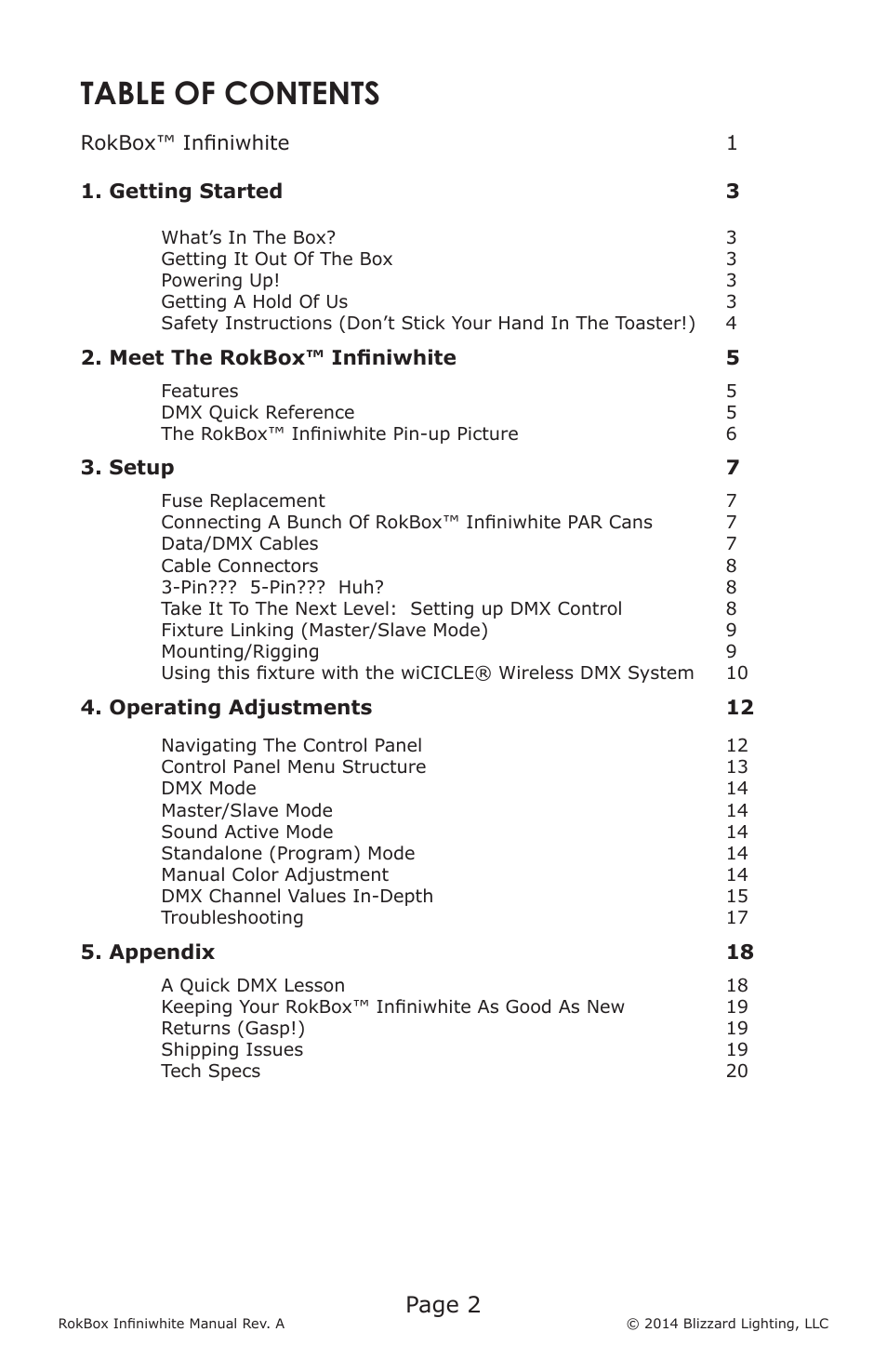 Blizzard Lighting Infiniwhite RokBox (Rev A) User Manual | Page 2 / 24