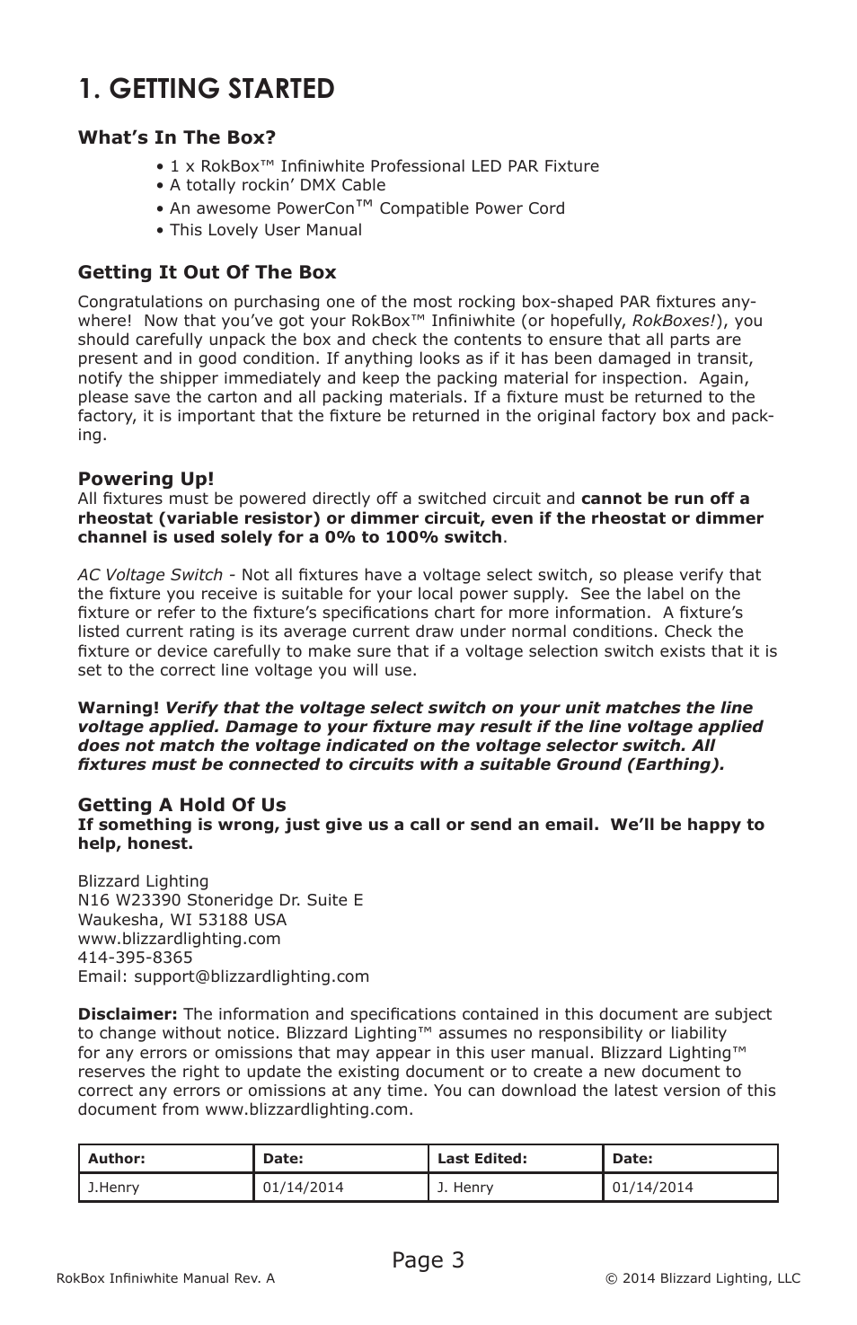 Getting started, Page 3 | Blizzard Lighting Infiniwhite RokBox (Rev A) User Manual | Page 3 / 24