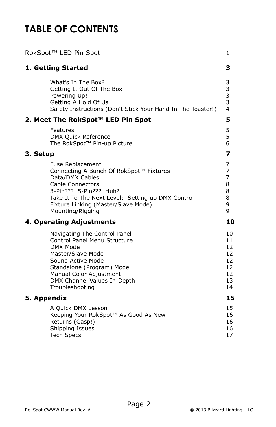 Blizzard Lighting CWWW RokSpot (Rev A) User Manual | Page 2 / 20
