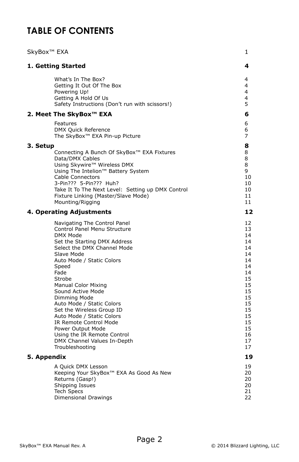 Blizzard Lighting EXA SkyBox User Manual | Page 2 / 24