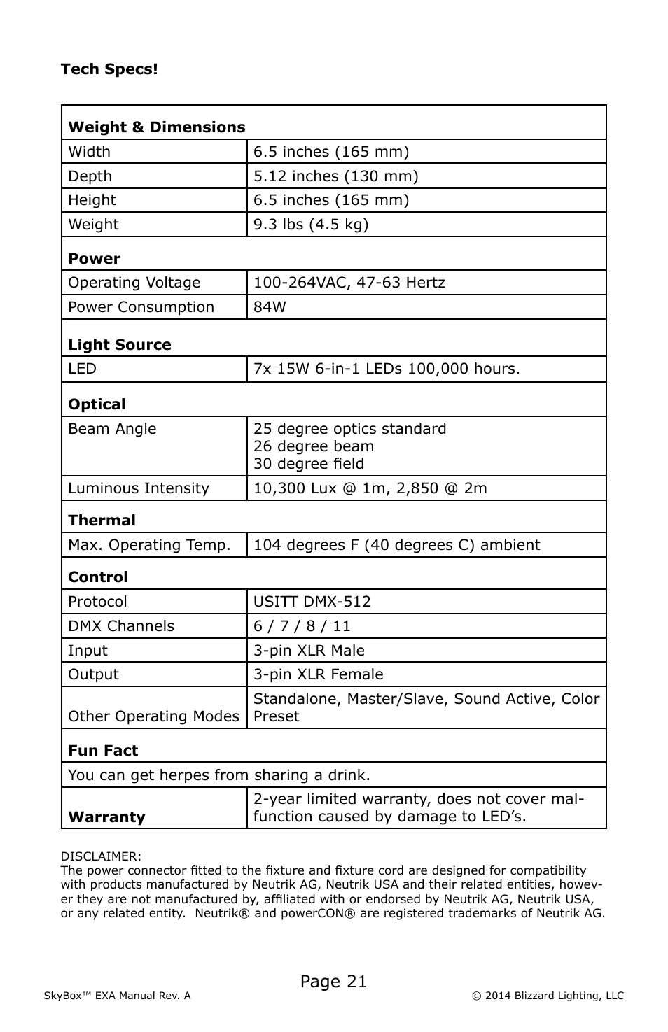 Page 21 | Blizzard Lighting EXA SkyBox User Manual | Page 21 / 24