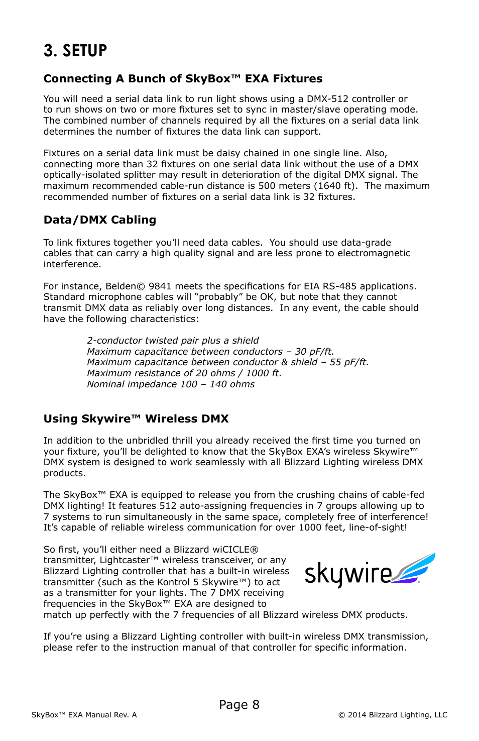 Setup, Page 8 | Blizzard Lighting EXA SkyBox User Manual | Page 8 / 24