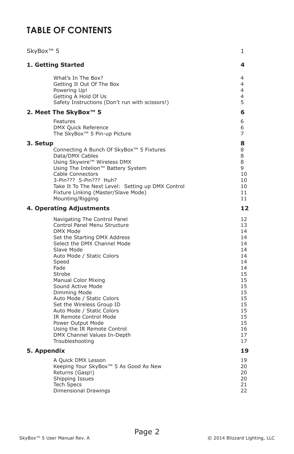 Blizzard Lighting 5 SkyBox (Rev A) User Manual | Page 2 / 24