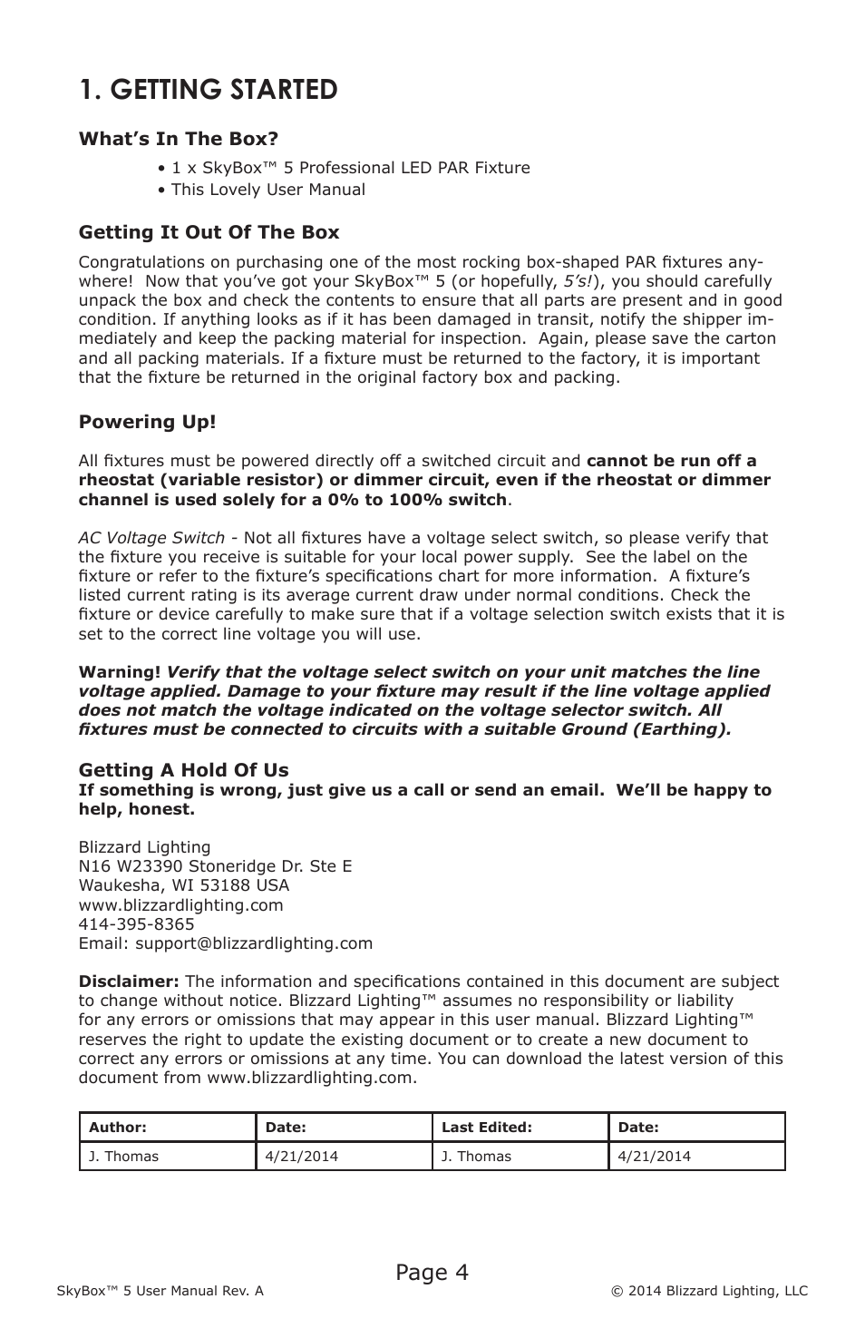 Getting started, Page 4 | Blizzard Lighting 5 SkyBox (Rev A) User Manual | Page 4 / 24