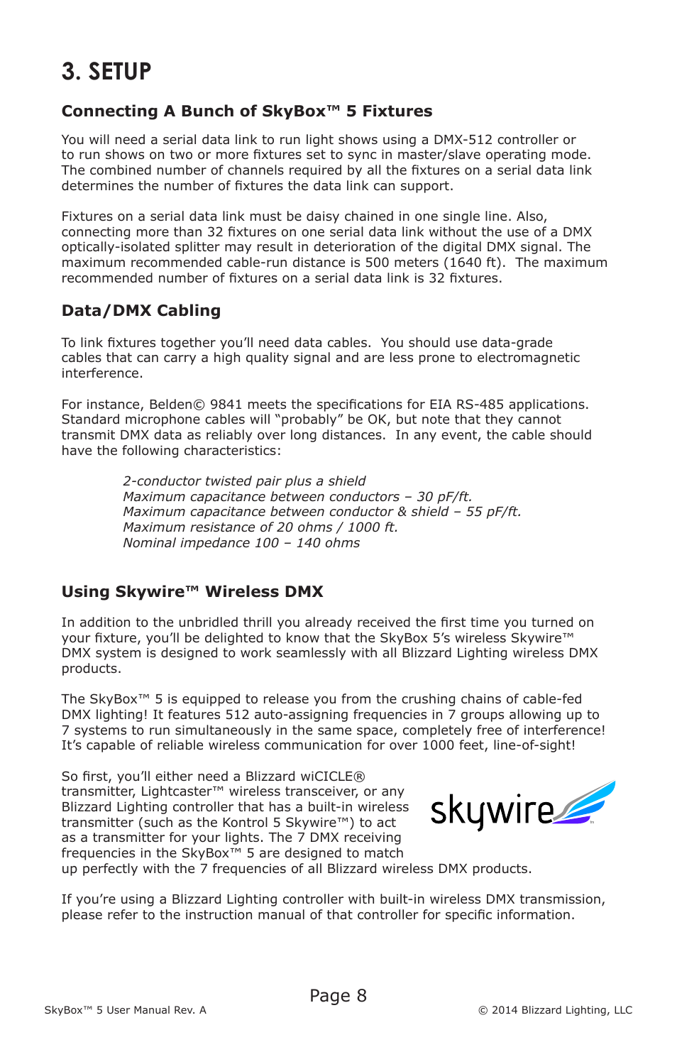 Setup, Page 8 | Blizzard Lighting 5 SkyBox (Rev A) User Manual | Page 8 / 24