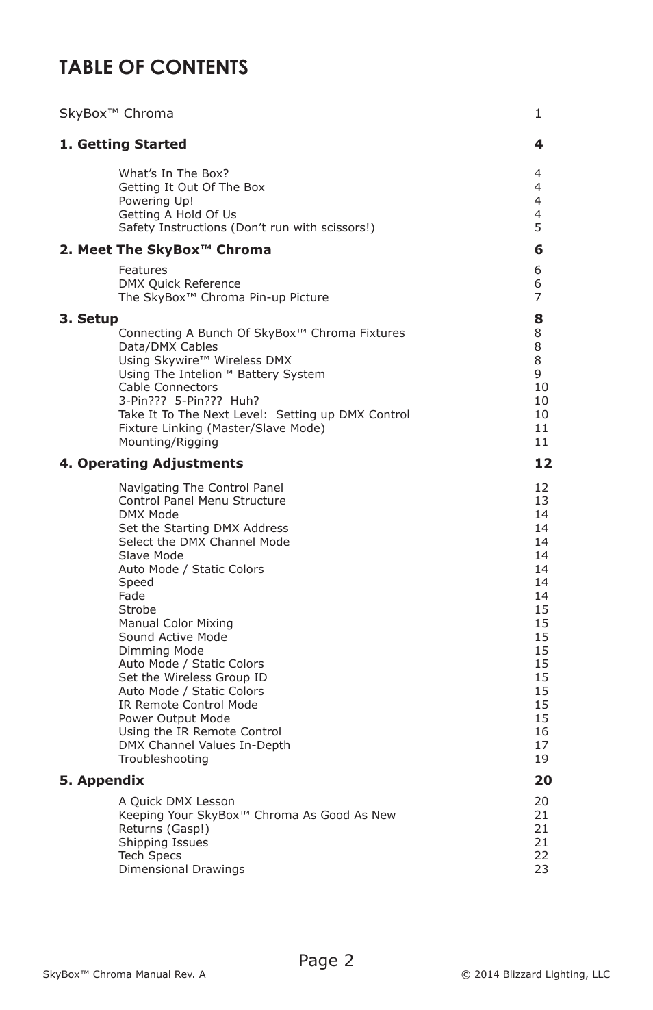 Blizzard Lighting Chroma SkyBox (Rev A User Manual | Page 2 / 24