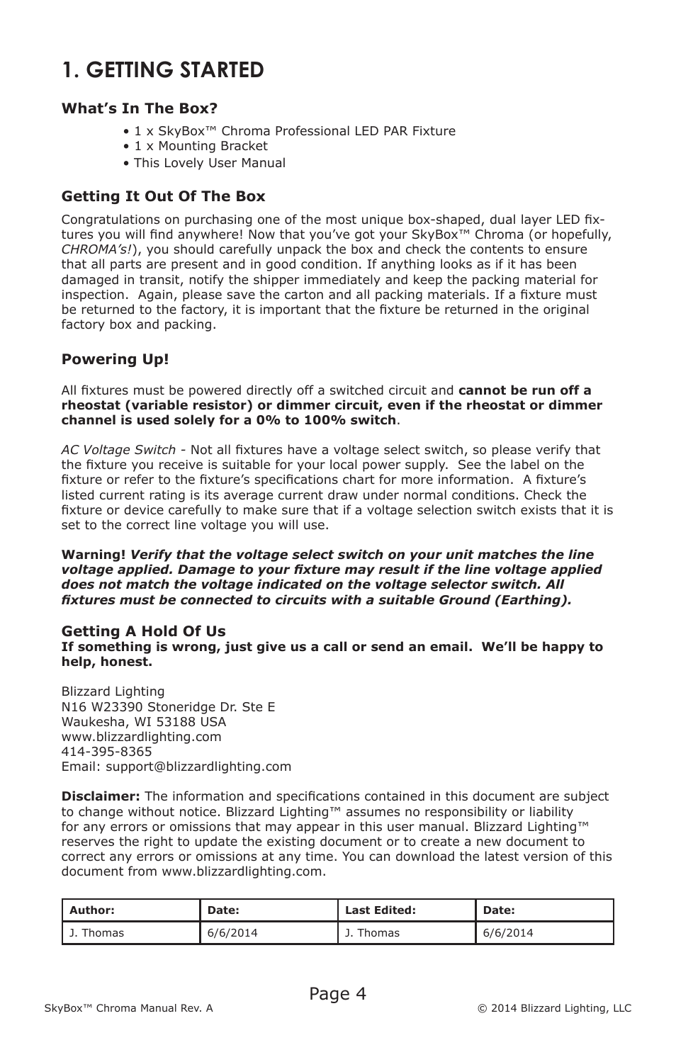 Getting started, Page 4 | Blizzard Lighting Chroma SkyBox (Rev A User Manual | Page 4 / 24