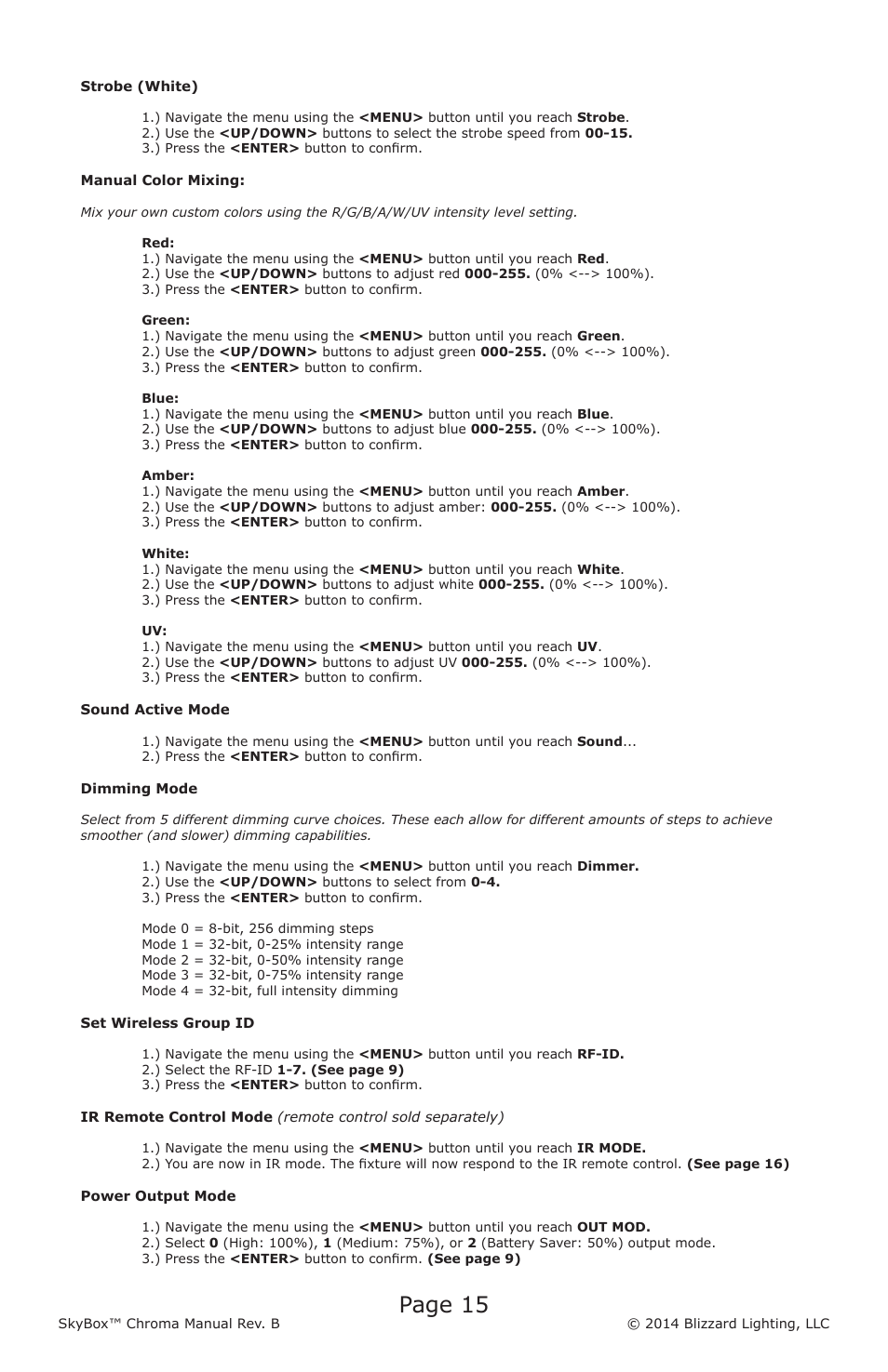 Page 15 | Blizzard Lighting Chroma SkyBox (Rev B) User Manual | Page 15 / 24