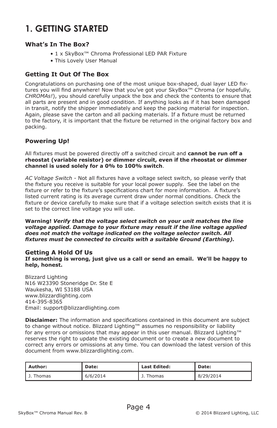 Getting started, Page 4 | Blizzard Lighting Chroma SkyBox (Rev B) User Manual | Page 4 / 24