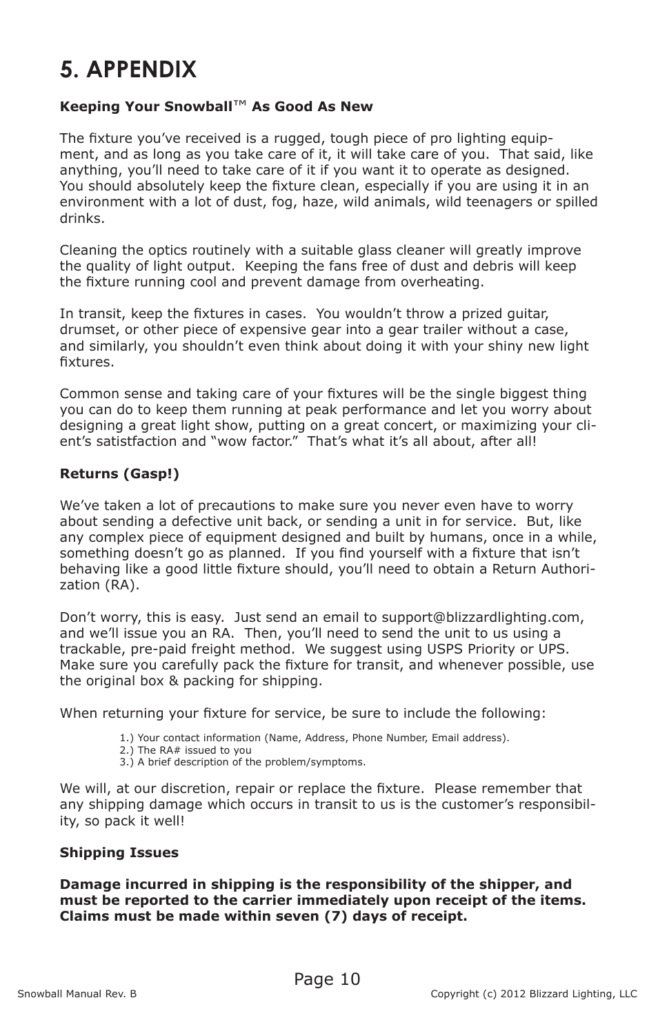Appendix, Page 10 | Blizzard Lighting Snowball (Rev B) User Manual | Page 10 / 12