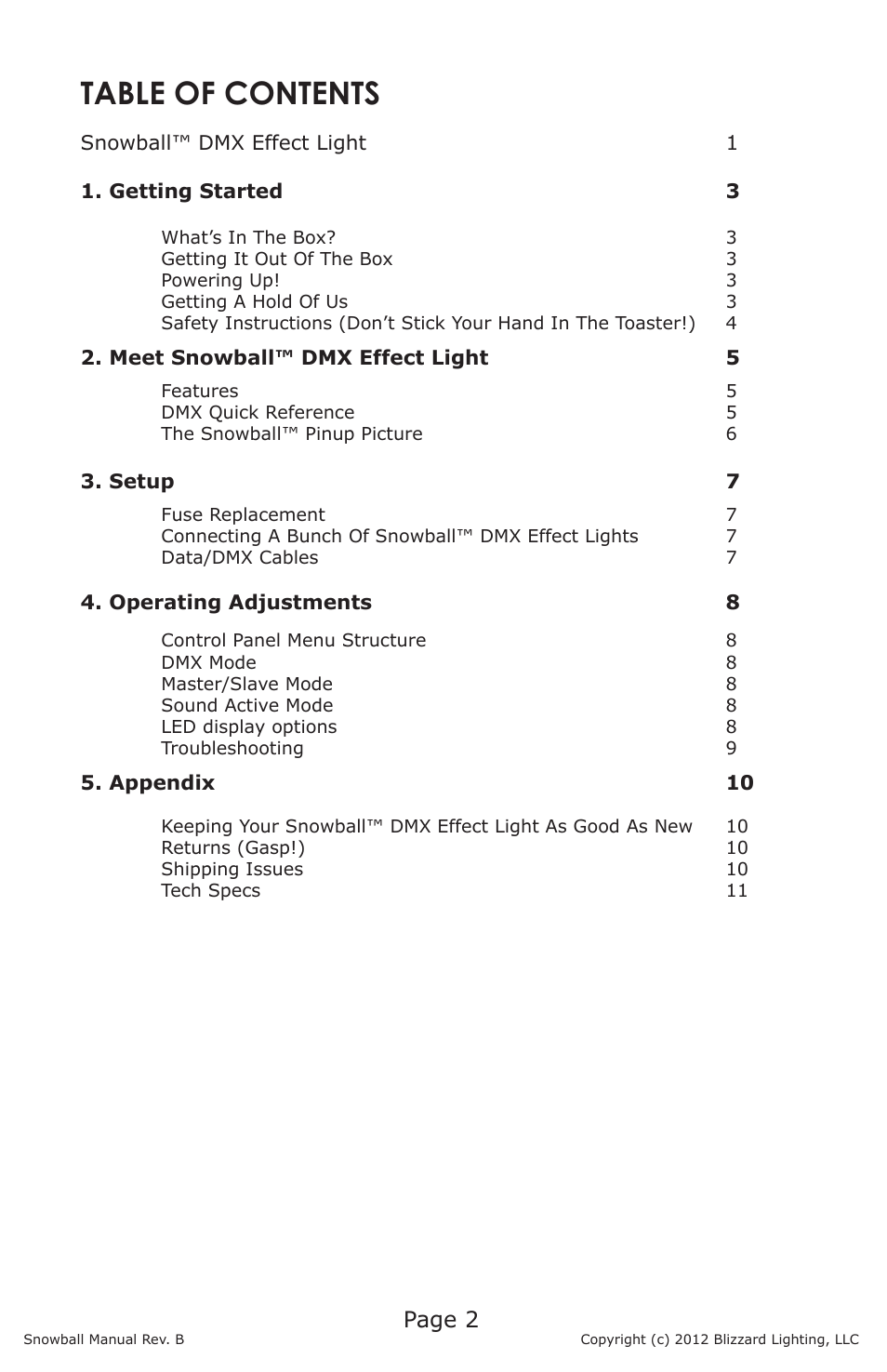 Blizzard Lighting Snowball (Rev B) User Manual | Page 2 / 12