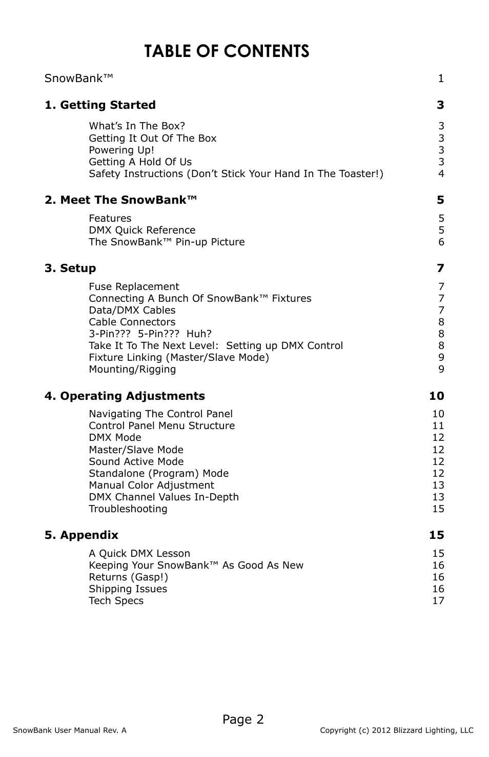 Blizzard Lighting SnowBank (Rev A) User Manual | Page 2 / 20