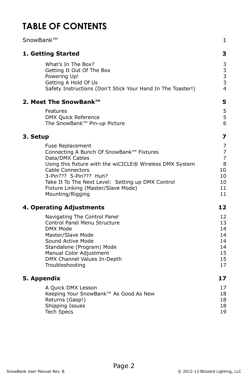 Blizzard Lighting SnowBank (Rev B) User Manual | Page 2 / 20