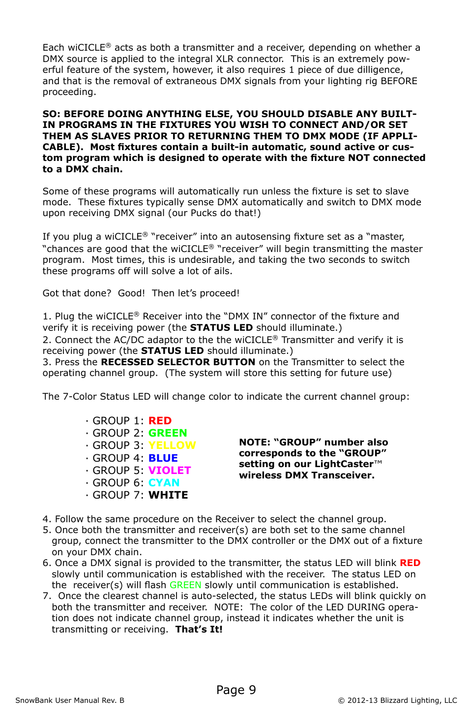Page 9 | Blizzard Lighting SnowBank (Rev B) User Manual | Page 9 / 20