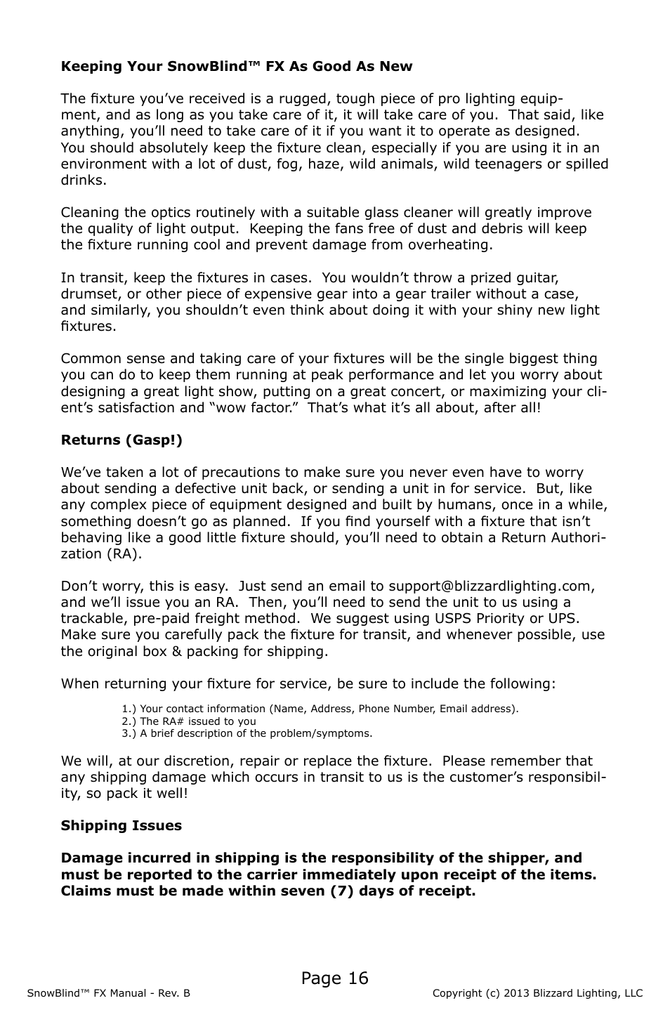 Page 16 | Blizzard Lighting FX SnowBlind (Rev B) User Manual | Page 16 / 20