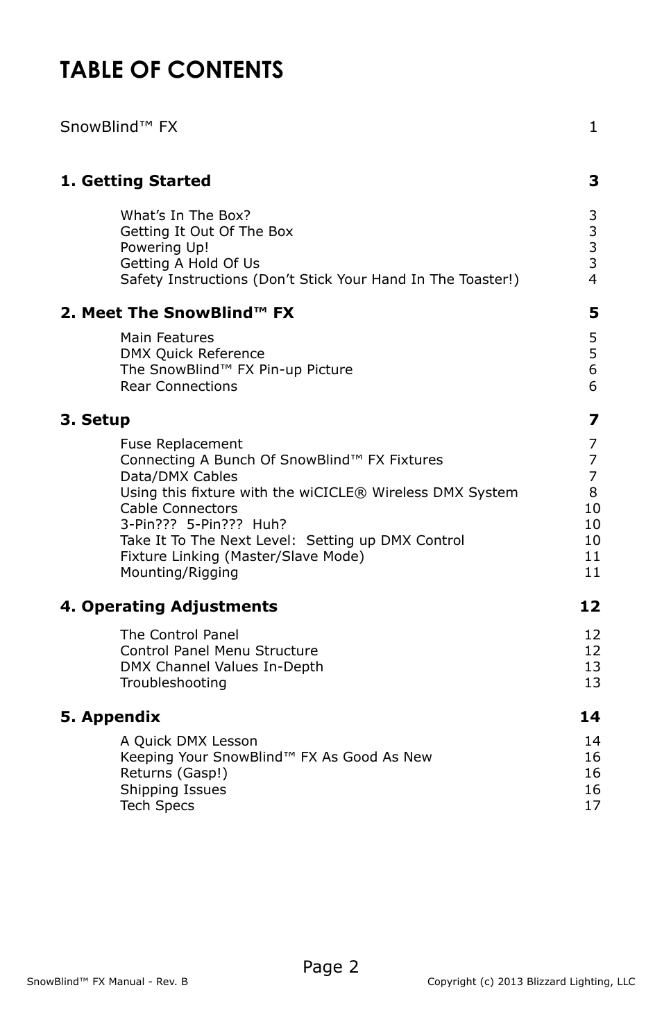 Blizzard Lighting FX SnowBlind (Rev B) User Manual | Page 2 / 20