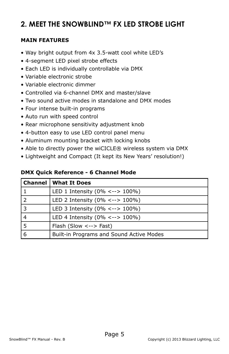 Meet the snowblind™ fx led strobe light | Blizzard Lighting FX SnowBlind (Rev B) User Manual | Page 5 / 20