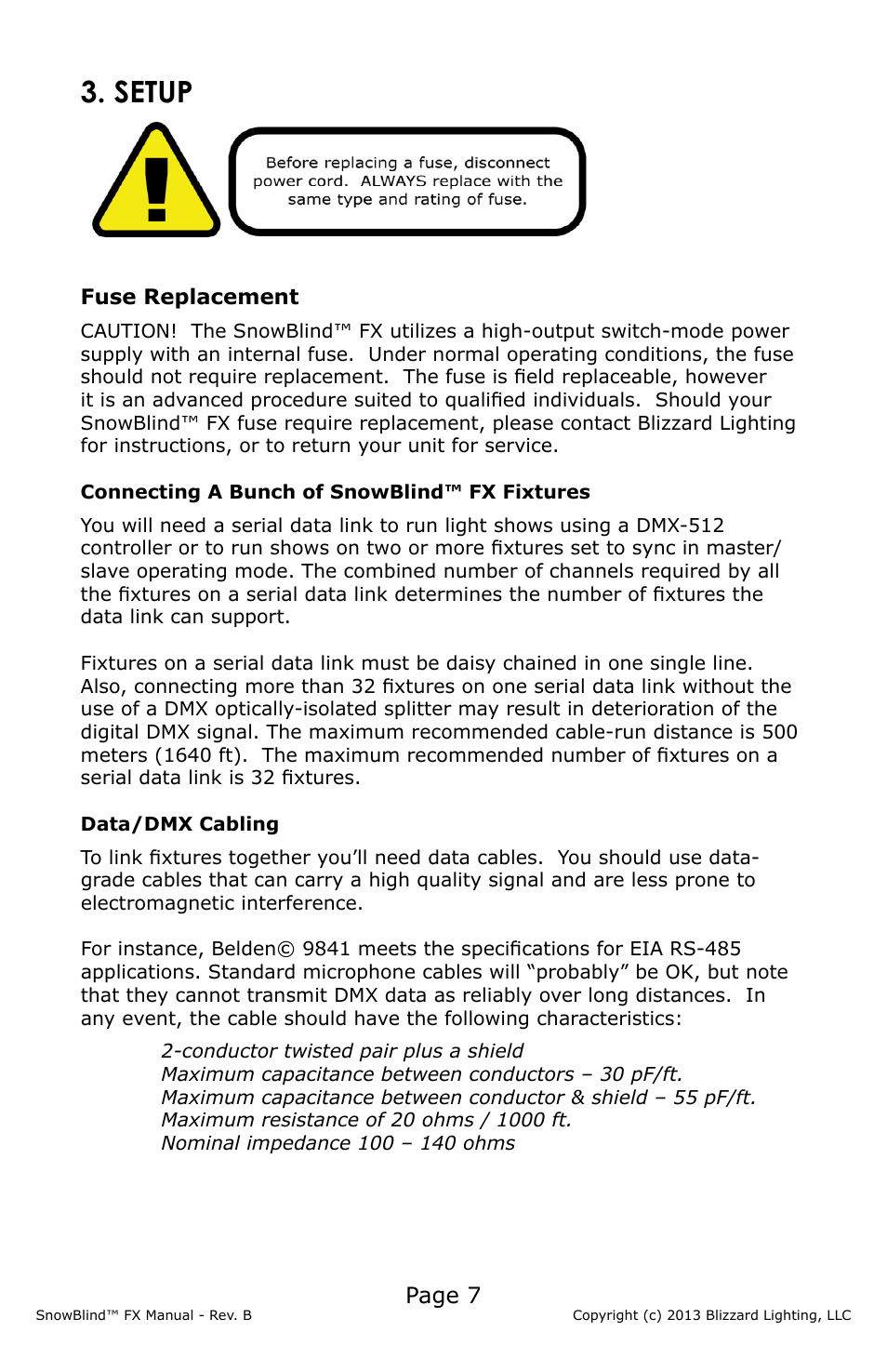 Setup, Page 7 | Blizzard Lighting FX SnowBlind (Rev B) User Manual | Page 7 / 20