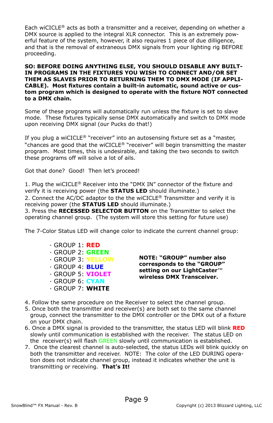 Page 9 | Blizzard Lighting FX SnowBlind (Rev B) User Manual | Page 9 / 20