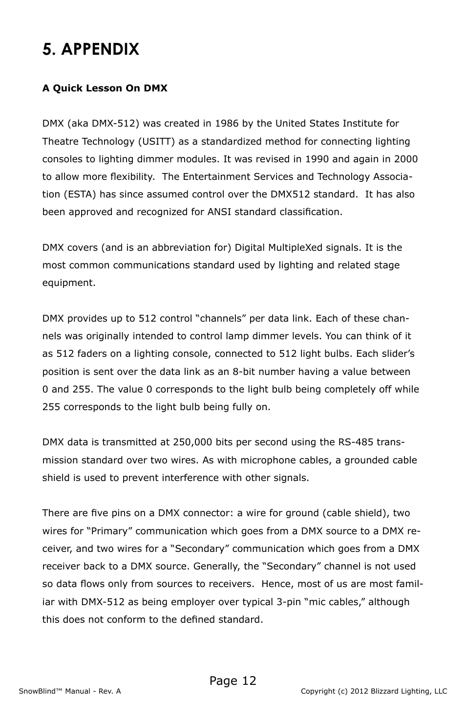 Appendix, Page 12 | Blizzard Lighting SnowBlind (Rev A) User Manual | Page 12 / 16