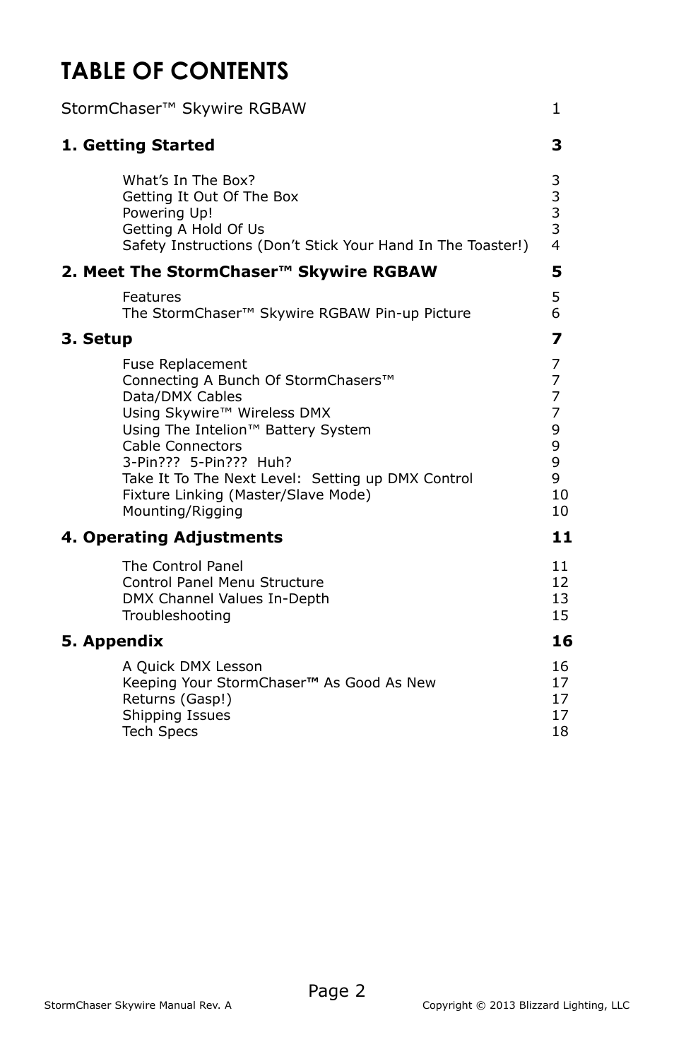 Blizzard Lighting RGBAW StormChaser Skywire (Rev A) User Manual | Page 2 / 20