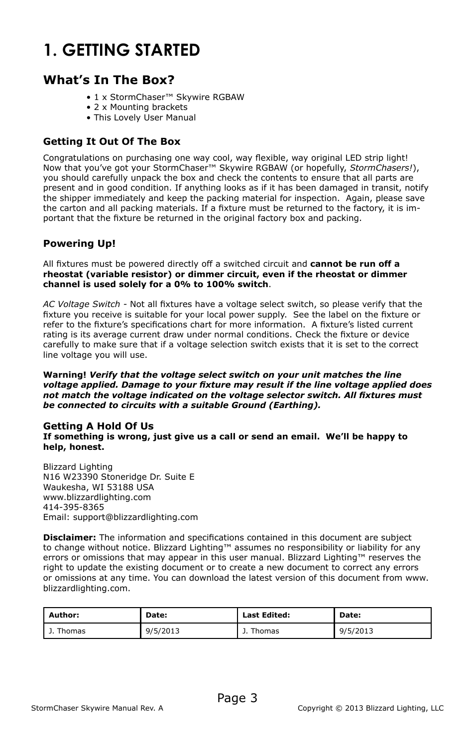 Getting started, Page 3, What’s in the box | Blizzard Lighting RGBAW StormChaser Skywire (Rev A) User Manual | Page 3 / 20