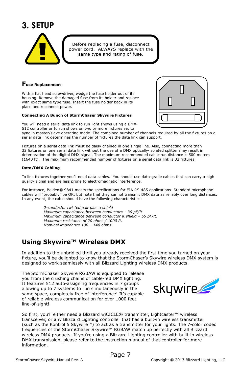 Setup, Page 7, Using skywire™ wireless dmx | Blizzard Lighting RGBAW StormChaser Skywire (Rev A) User Manual | Page 7 / 20