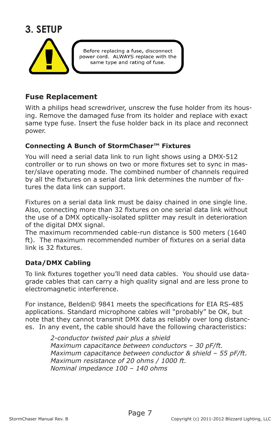 Setup, Page 7, Fuse replacement | Blizzard Lighting RGBW LED Strip StormChaser (Rev B) User Manual | Page 7 / 16