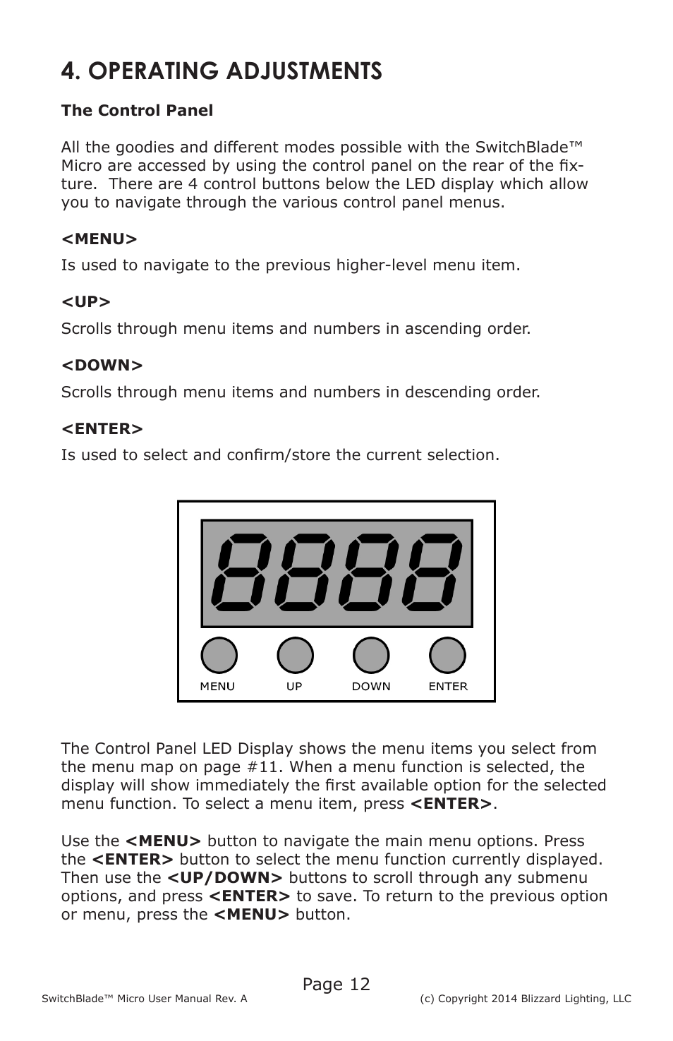 Operating adjustments, Page 12 | Blizzard Lighting Micro SwitchBlade User Manual | Page 12 / 20