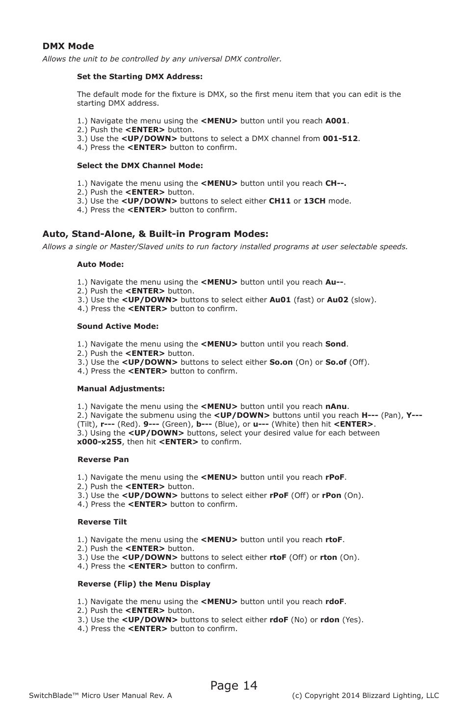 Page 14 | Blizzard Lighting Micro SwitchBlade User Manual | Page 14 / 20