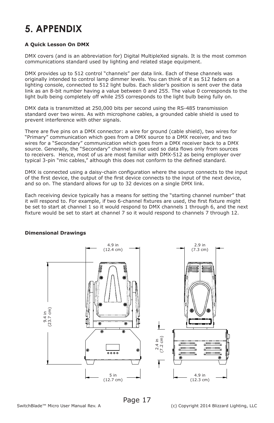 Appendix, Page 17 | Blizzard Lighting Micro SwitchBlade User Manual | Page 17 / 20