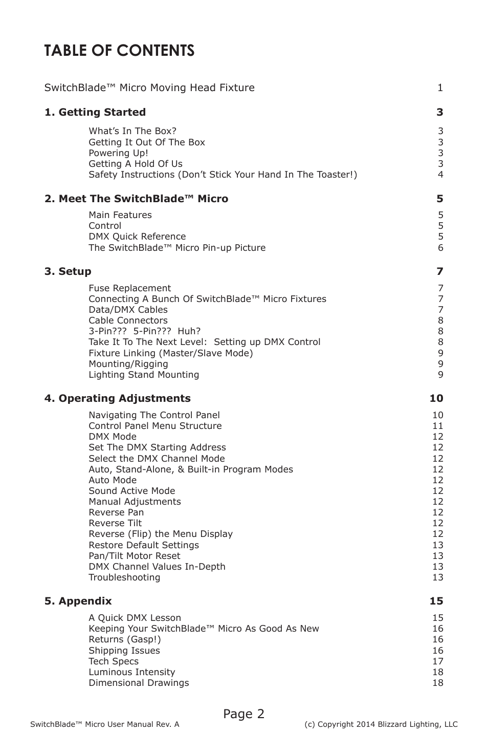 Blizzard Lighting Micro SwitchBlade User Manual | Page 2 / 20