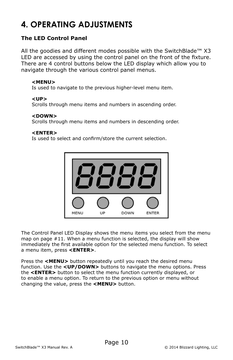 Operating adjustments, Page 10 | Blizzard Lighting X3 SwitchBlade (Rev A) User Manual | Page 10 / 20