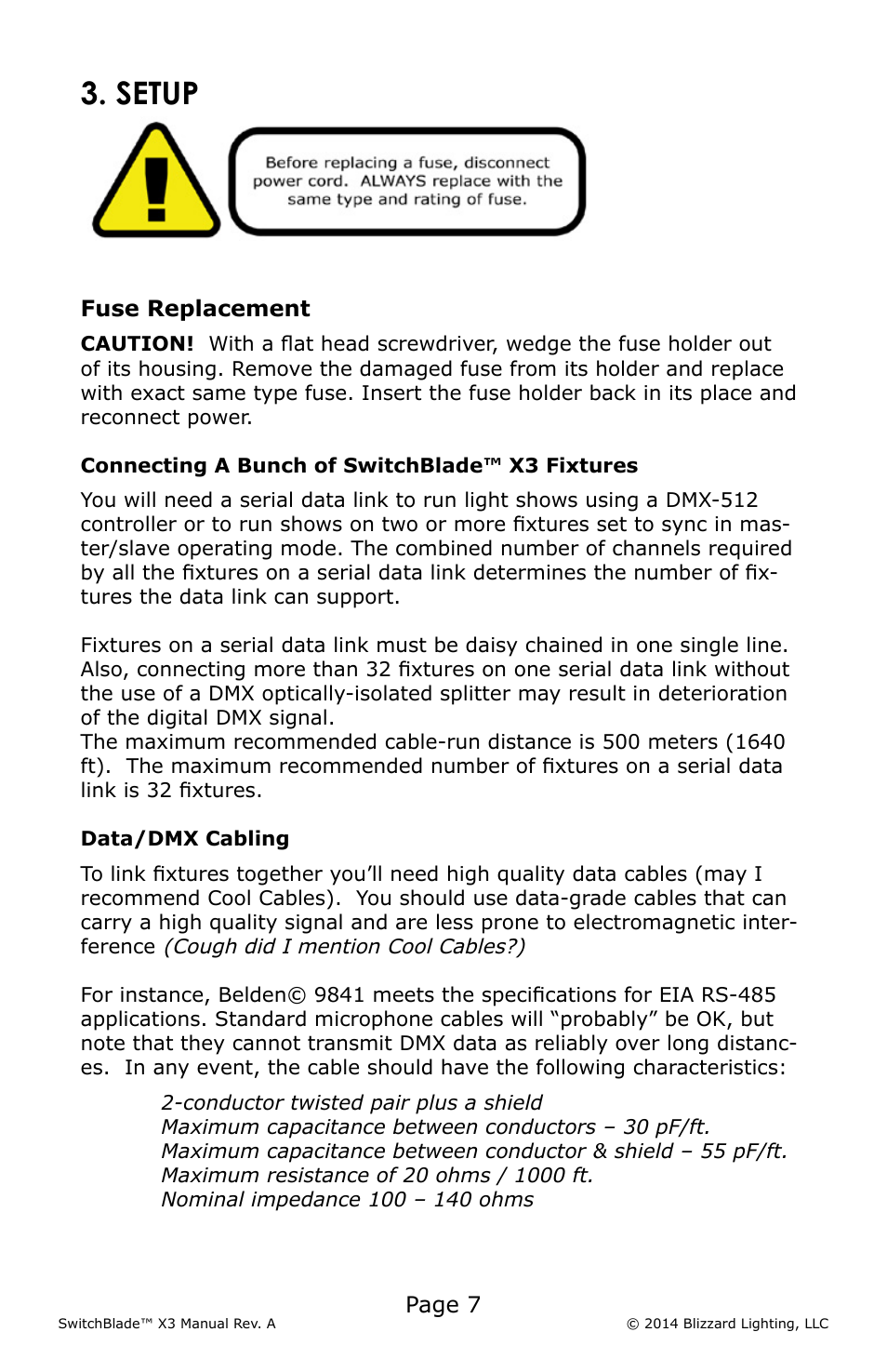 Setup | Blizzard Lighting X3 SwitchBlade (Rev A) User Manual | Page 7 / 20