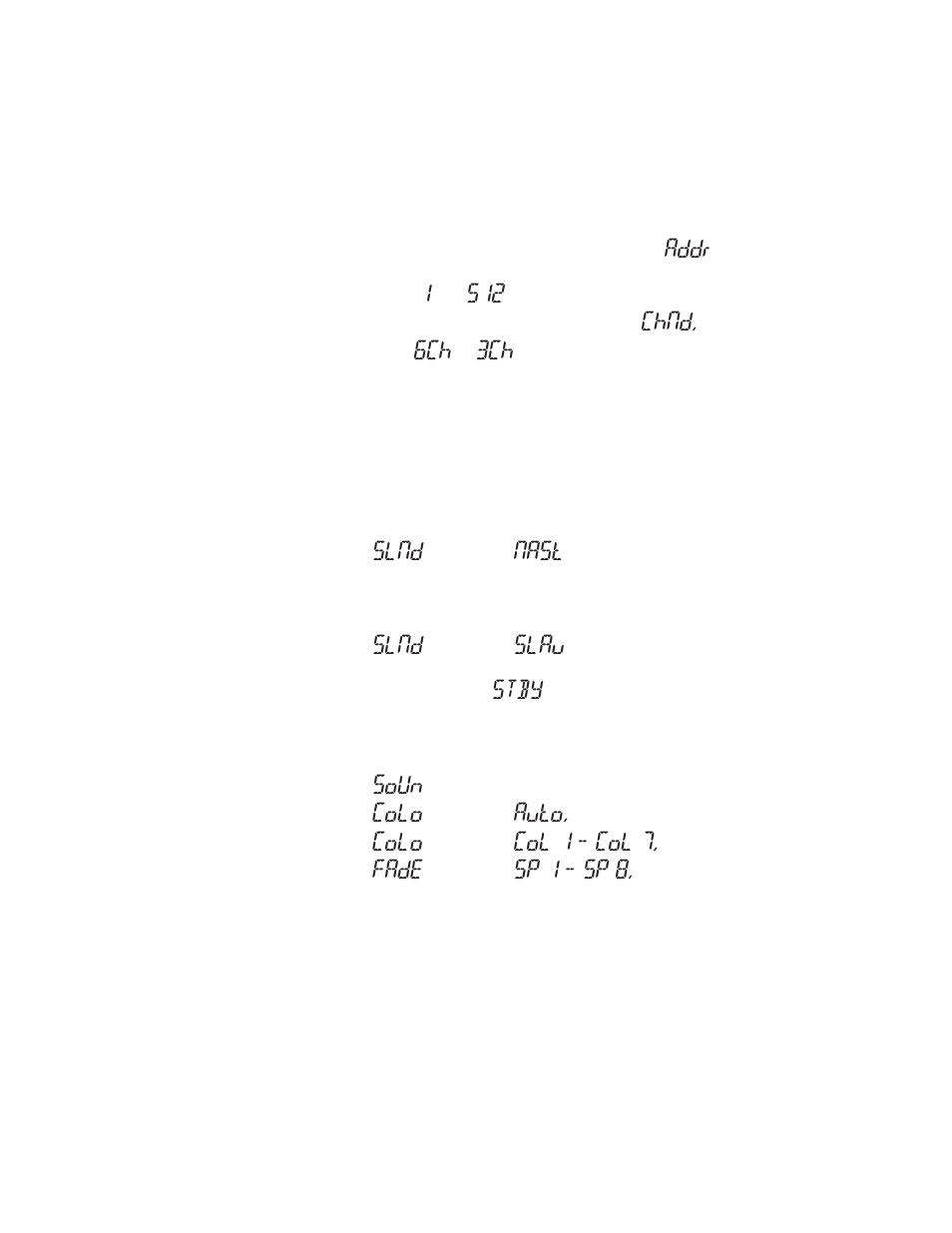 Operating adjustments, Addr, Chnd | Slnd, Nast, Slau, Stby, Soun, Colo, Auto | Blizzard Lighting The Puck 3NX (Rev A) User Manual | Page 8 / 16