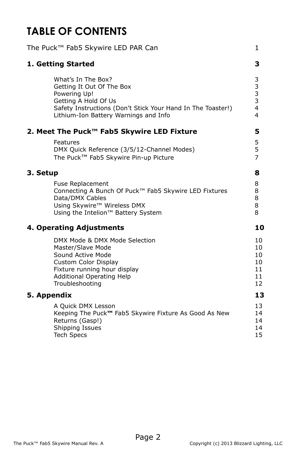 Blizzard Lighting The Puck Fab 5 Skywire (Rev A) User Manual | Page 2 / 16