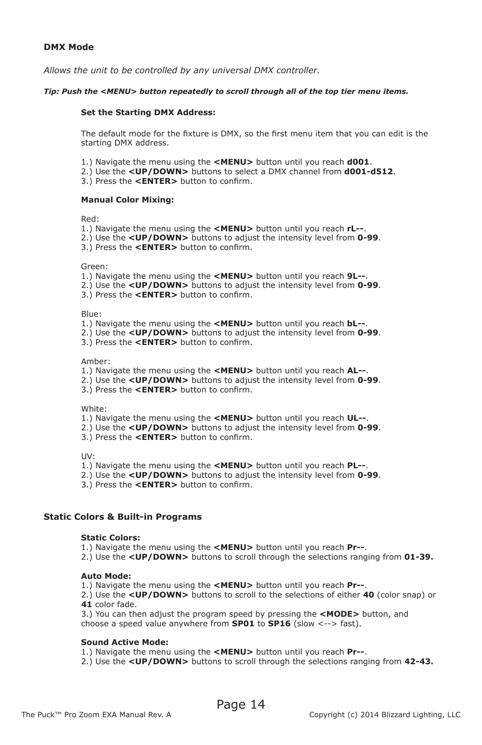 Page 14 | Blizzard Lighting The Puck Pro Zoom EXA (Rev A) User Manual | Page 14 / 20