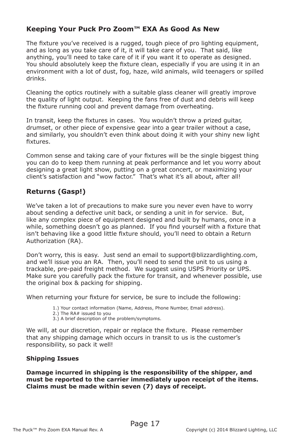 Page 17 | Blizzard Lighting The Puck Pro Zoom EXA (Rev A) User Manual | Page 17 / 20