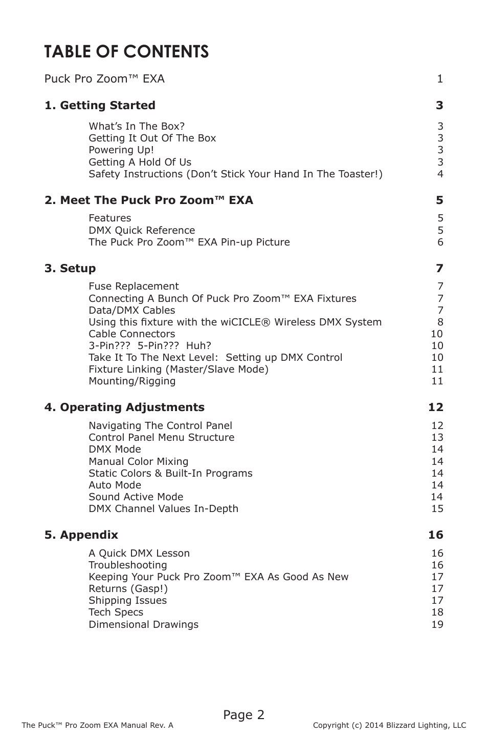 Blizzard Lighting The Puck Pro Zoom EXA (Rev A) User Manual | Page 2 / 20