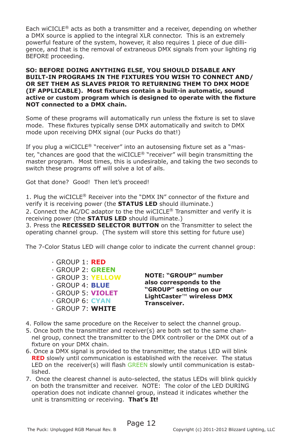 Page 12 | Blizzard Lighting RGB The Puck Unplugged (Rev B) User Manual | Page 12 / 20