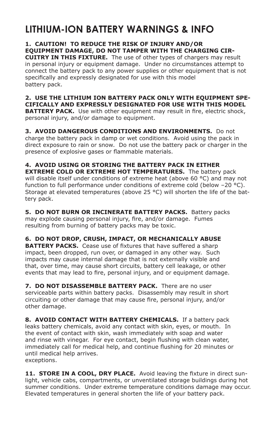 Lithium-ion battery warnings & info | Blizzard Lighting RGB The Puck Unplugged (Rev B) User Manual | Page 3 / 20