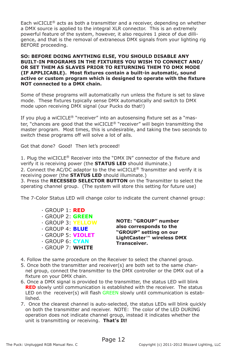 Page 12 | Blizzard Lighting RGB The Puck Unplugged (Rev C) User Manual | Page 12 / 20