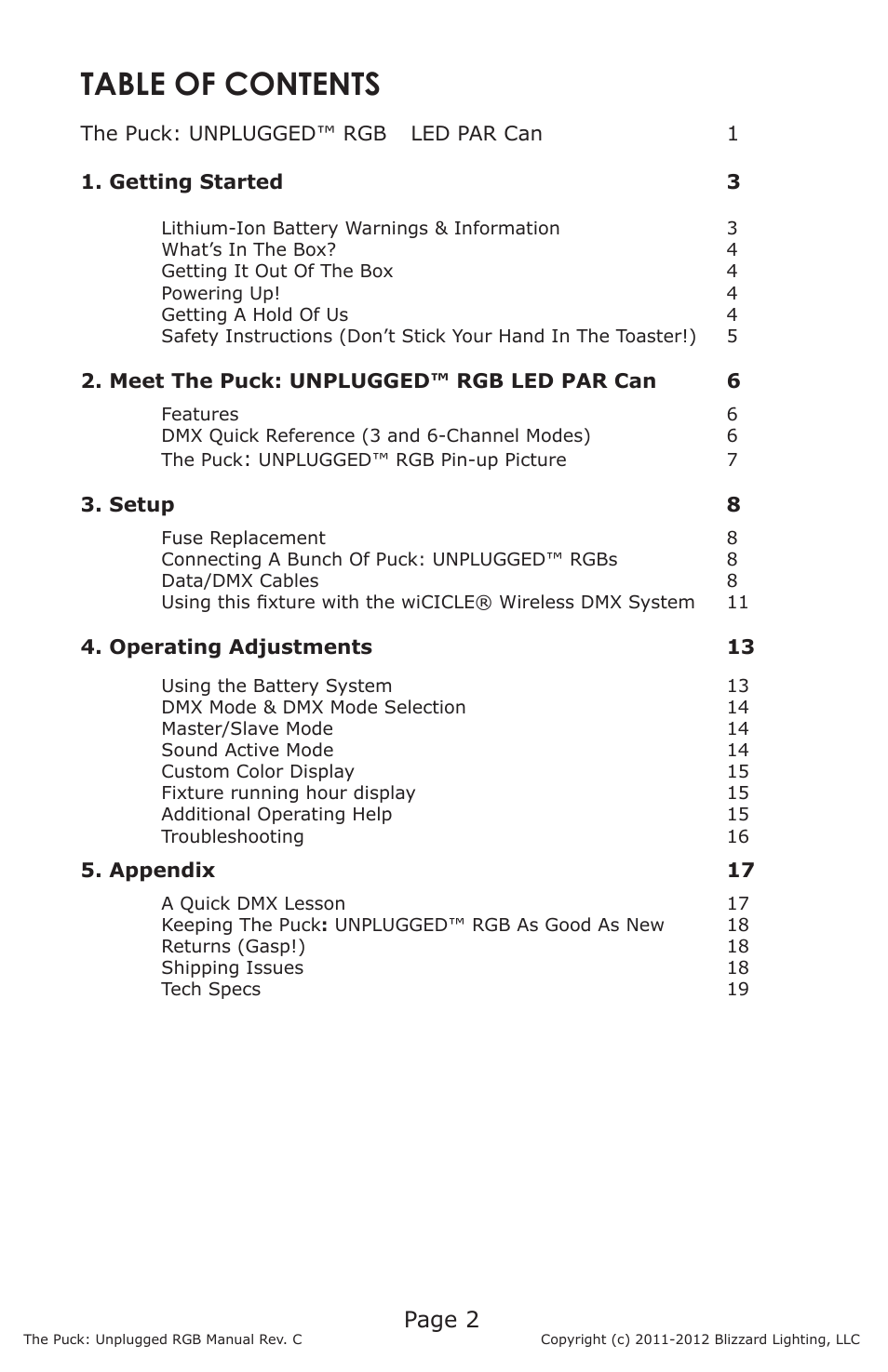 Blizzard Lighting RGB The Puck Unplugged (Rev C) User Manual | Page 2 / 20