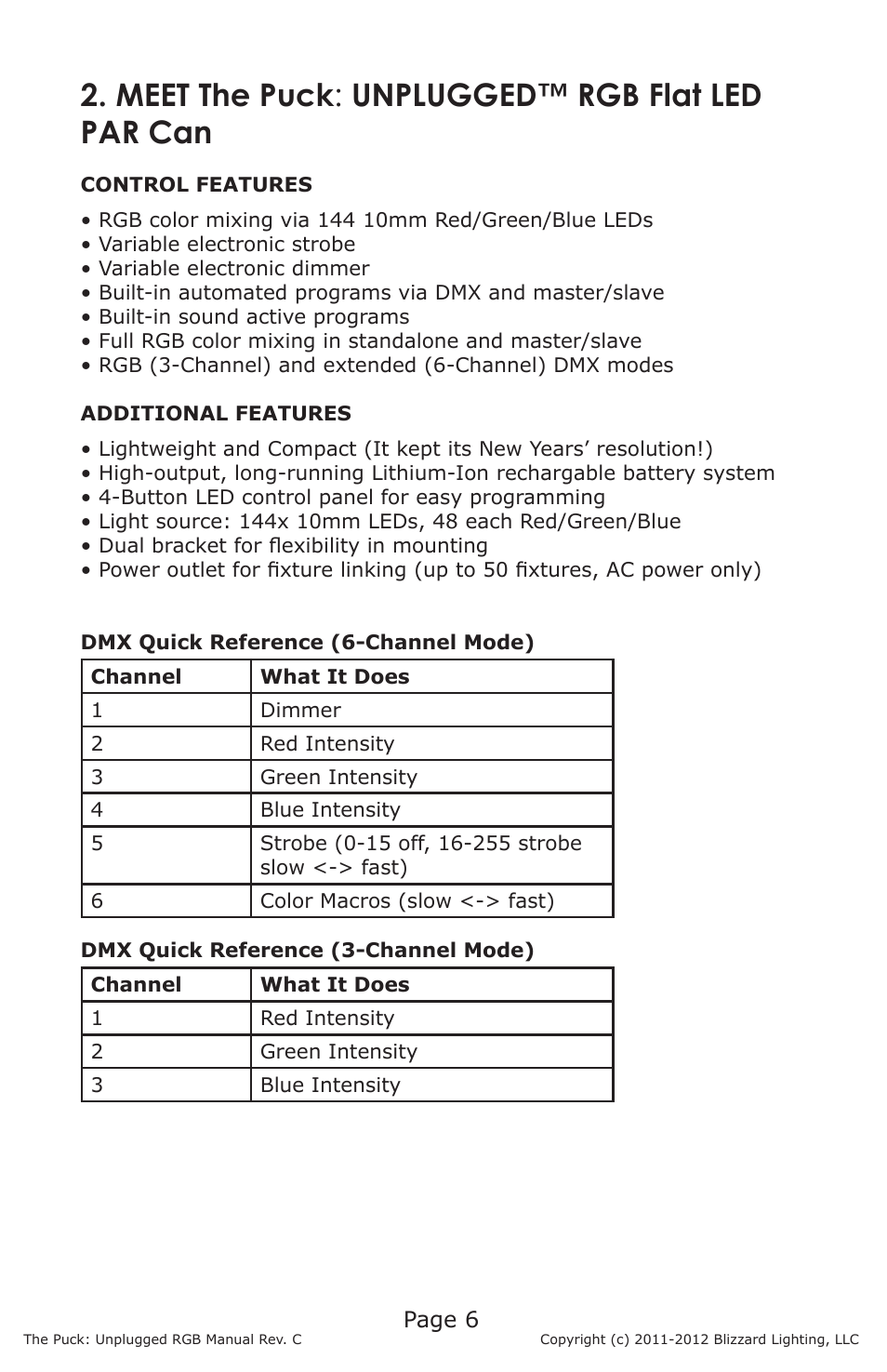 Meet the puck : unplugged™ rgb flat led par can | Blizzard Lighting RGB The Puck Unplugged (Rev C) User Manual | Page 6 / 20
